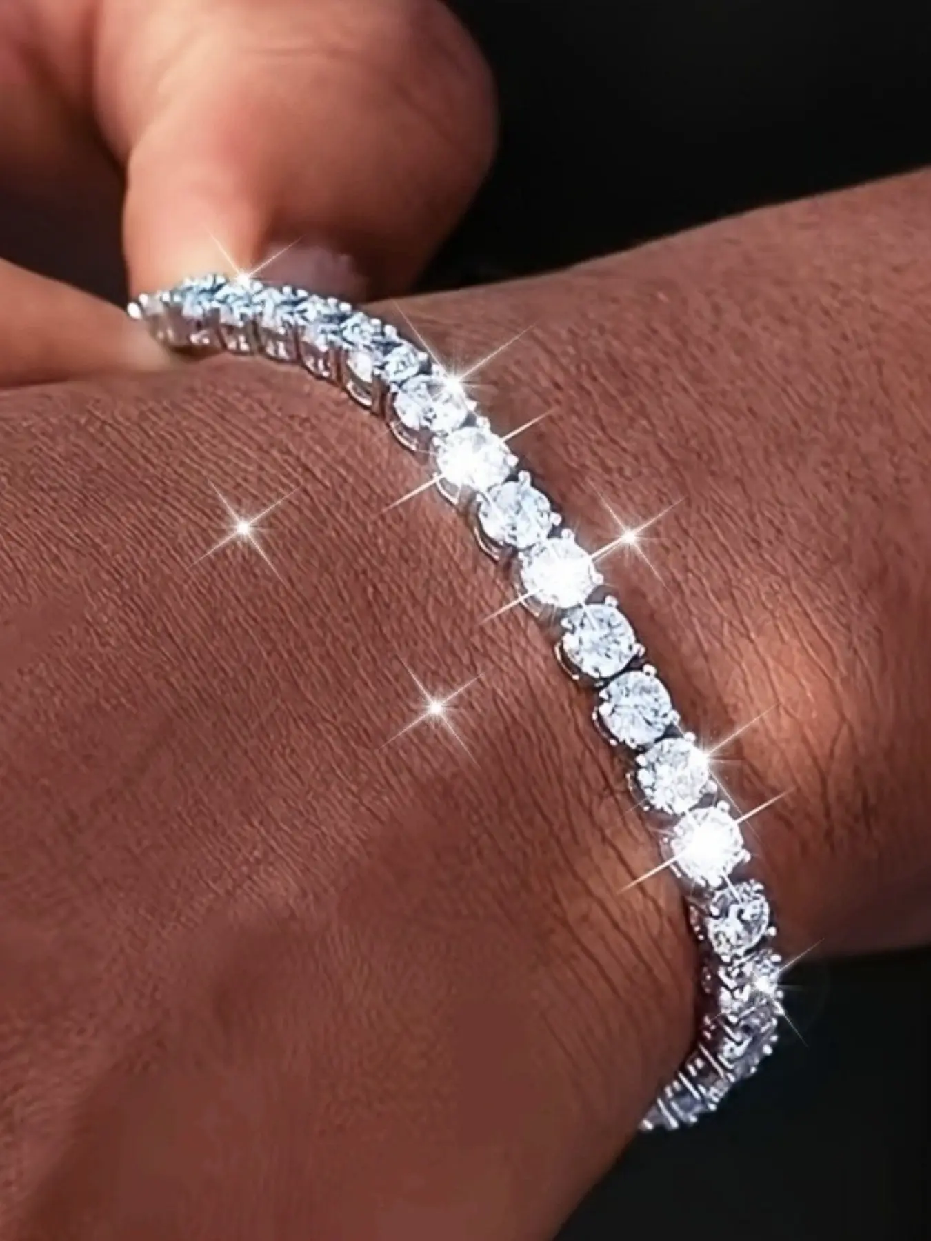 Men's Simple Hip Hop Style Link Rhinestone Bracelet, Fashionable Accessory for Everyday Wear, Perfect Gift Idea for Him