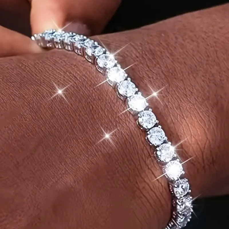 Men's Simple Hip Hop Style Link Rhinestone Bracelet, Chain Bracelets, Fashionable Accessory for Everyday Wear, Perfect Gift Idea for Him
