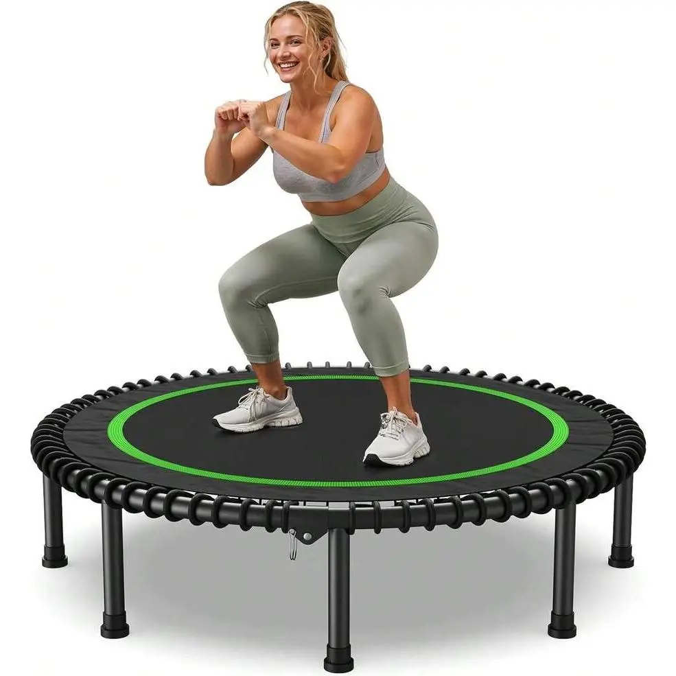 48 Inch Foldable Bungee Trampoline for Adults Indoor Garden Workout Heavy Duty 550LBS Stable Quiet Rebounder Home Fitness Equipment 2.360° Bungee Rebounder Trampoline Indoor Garden Workout 550LBS Heavy Duty Stable Quiet Home Fitness Equipment 3.Folda