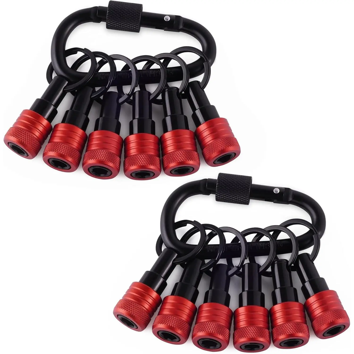 12-Count Bit Holder Key Chain Drill Tool Set, 1/4 in Hex Shank Quick-Release Extension with Push Sleeve & Carabiner, Compatible with Drill Nut Drivers, Men’s Tool Gift (Red)