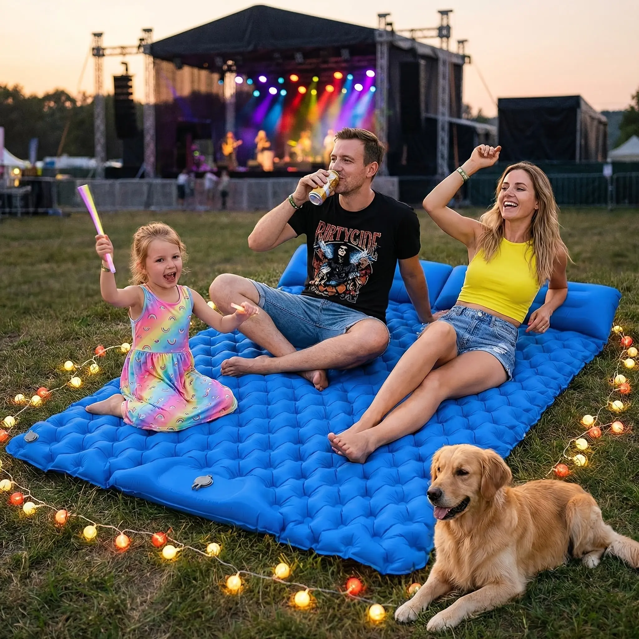 Ultra-Light Camping Air Mattress for Two, Portable Inflatable Sleeping Pad with Foot Pump, Ideal for Hiking, Beach, Tent Travel, Inflatable Camping Bed, Portable Airbed