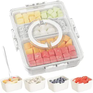 Snackle Box Container,Divided Serving Tray with Lid and Handle,7 Portable Compartment Travel Snack Box for Candy Fruits Nuts Veggie for Road Trip Party Picnic