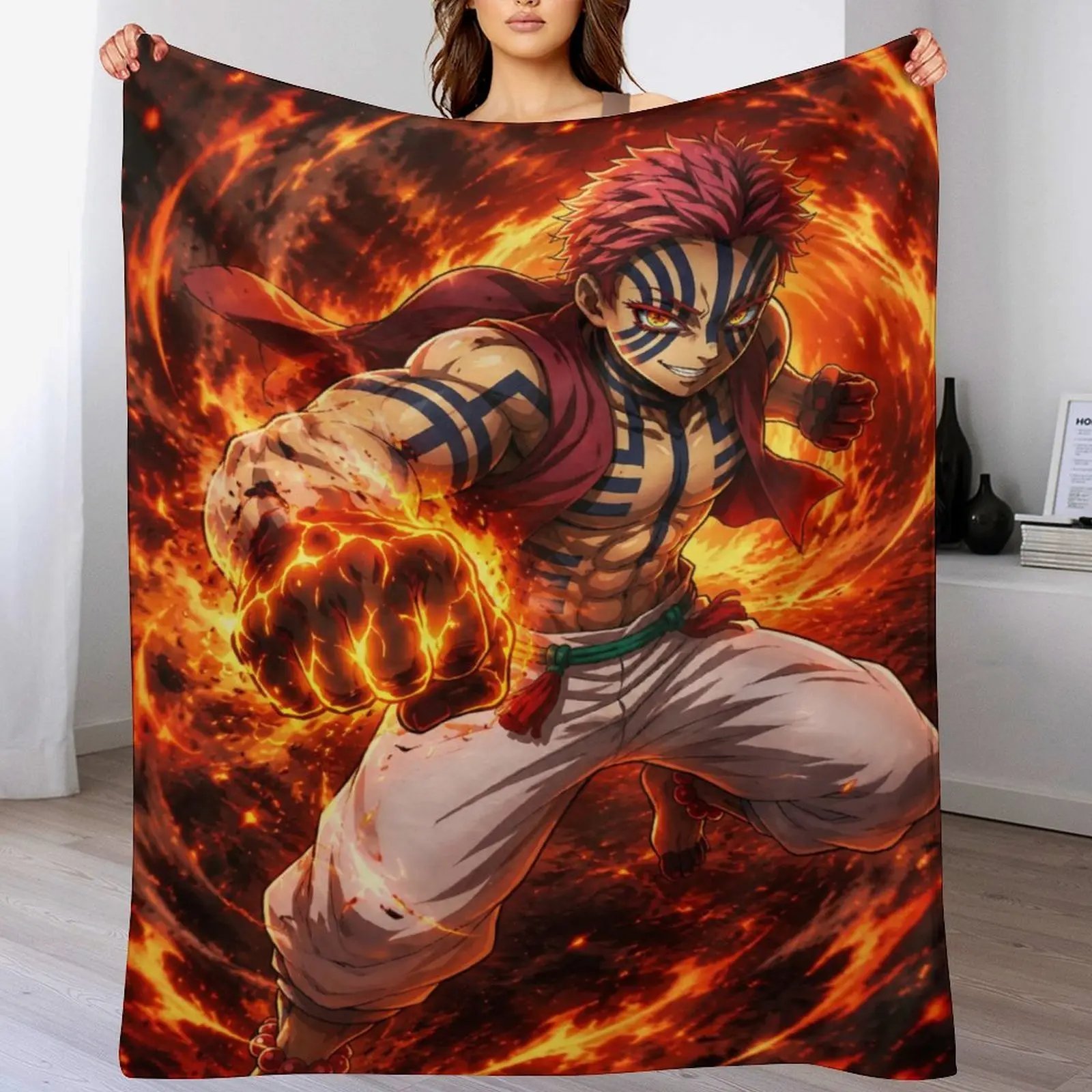 Fire Theme Anime Art Fleece Blanket, Cozy Warm Home Decor Cover, Ideal Gift for Anime Enthusiasts