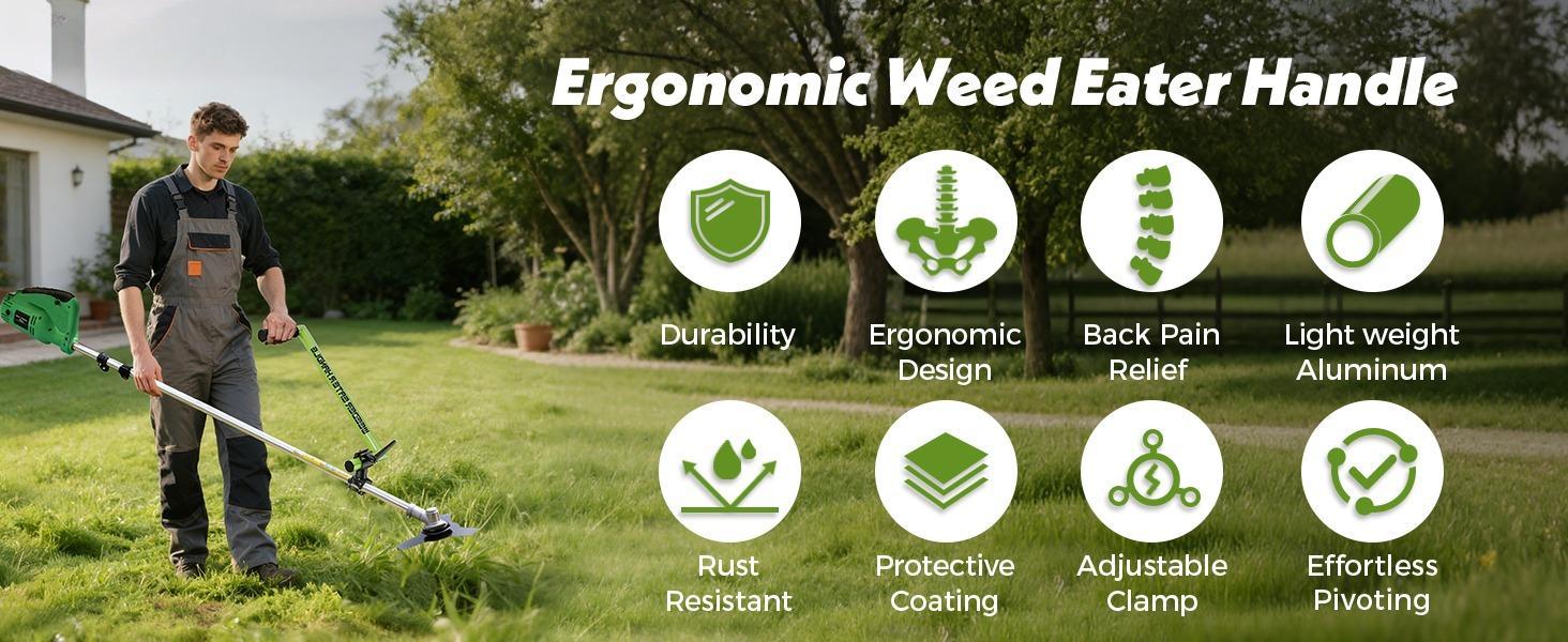 Upgraded Weed Eater Handle, Ergonomic String Trimmer Handle with Adjustable Shoulder Strap and Clamp, Weedeater Handle Extension for Lawn Care, Landscaping, and Yard Trimming Edging
