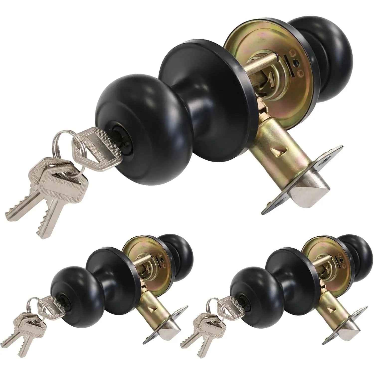 Matte Black Entry Door Knobs with Lock Key Interior Exterior | 1 Pack Hardware & Locks Standard Residential Outdoor Doorknob Solid  Doors Basement Balcony Storage Bed Room Rental
