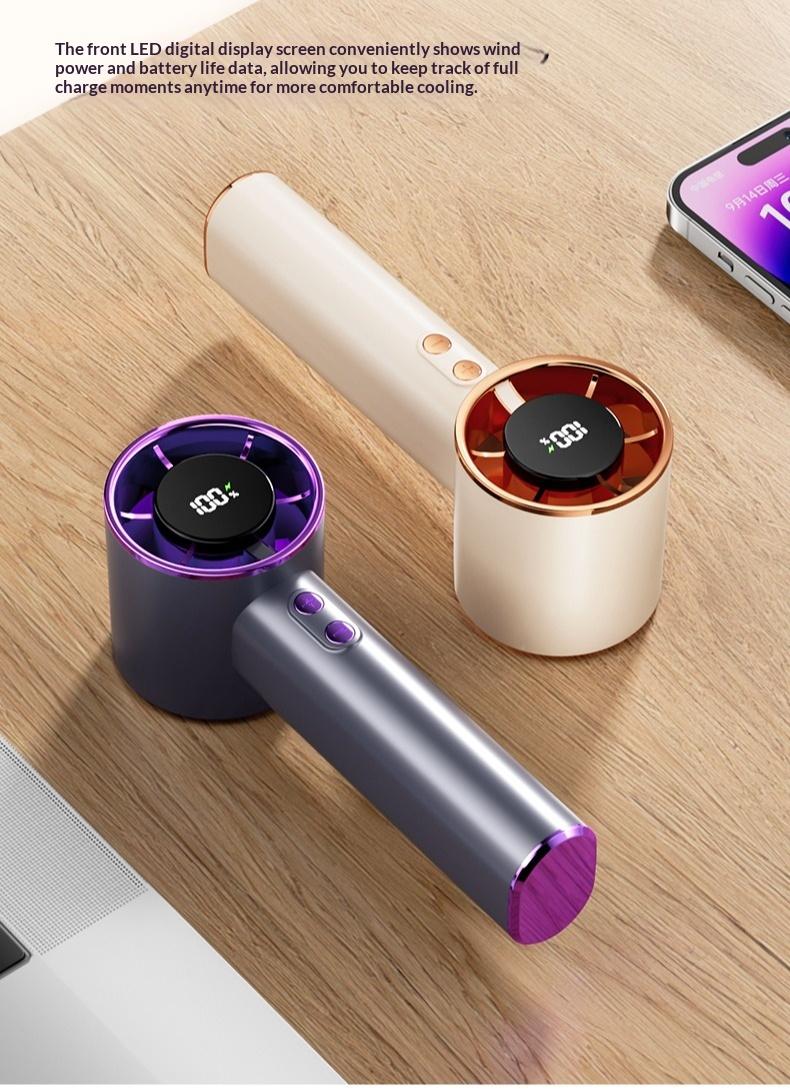 High Speed Portable Handheld Fan, 100-Speed Adjustable Turbo Mini Fan, Low Noise Rechargeable Personal Fan with Digital Display, Ideal for Gifts, Travel, Camping & Outdoor Use