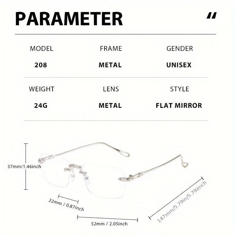 Elegant Women's Rimless Rectangle Glasses with Blue Light Blocking Metal Frame Glasses