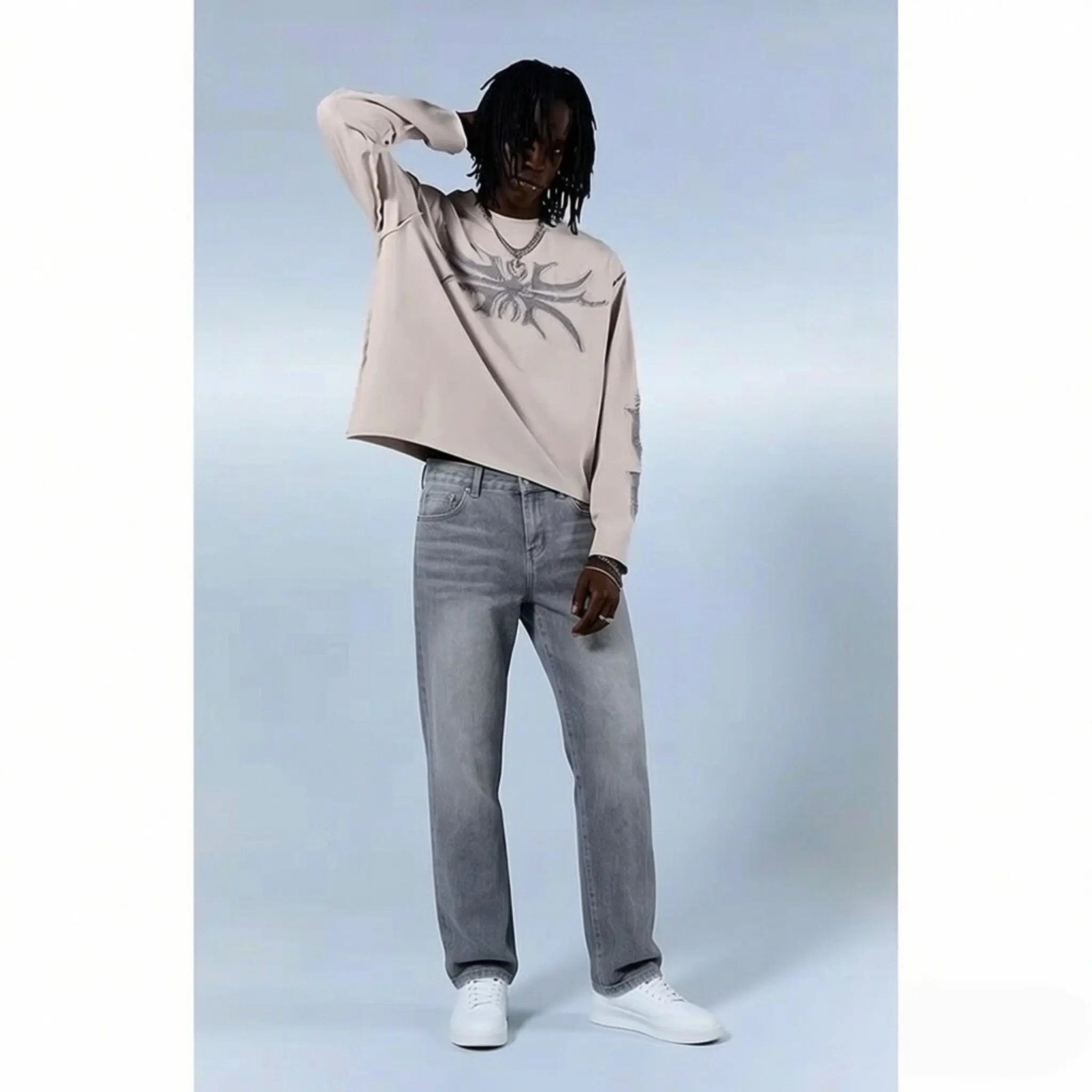 Men's Cotton Blend Vintage Grey Wash Straight Leg Jeans, Loose Fit Baggy Hip Hop Streetwear Casual Denim Pants