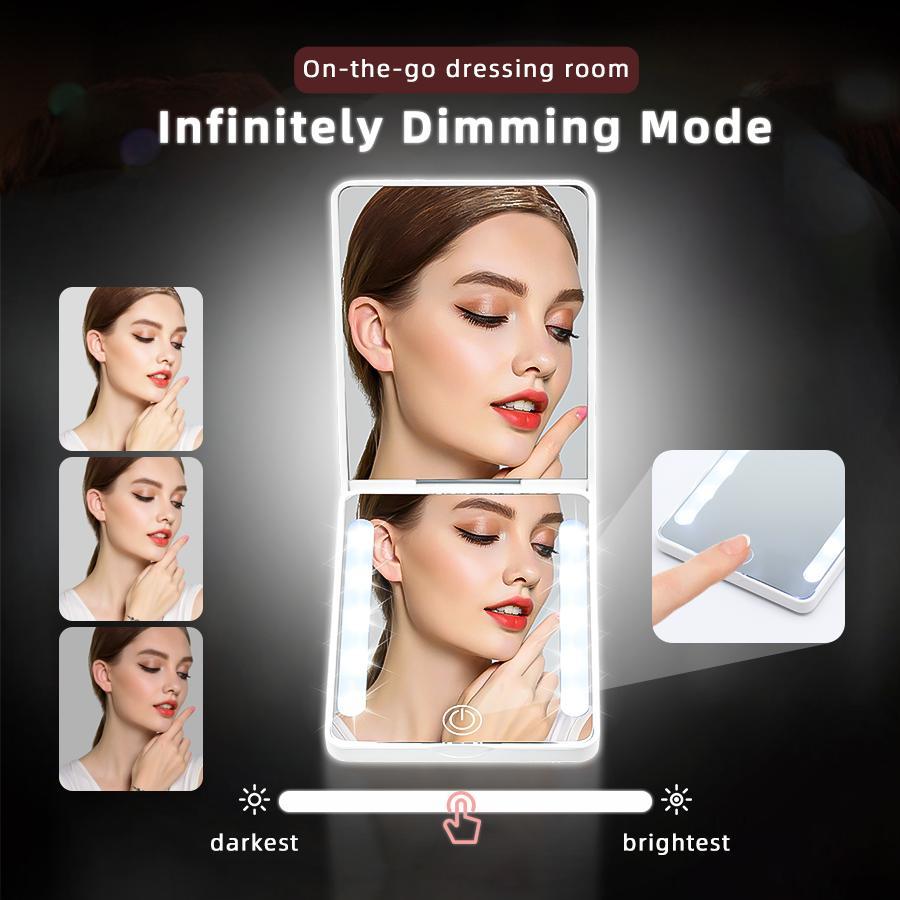 Rechargeable Pocket Mirror, LED Makeup Mirror with Light for Purse, Lighted Makeup Mirror, Double Sided 1X/2X Magnification Compact Vanity Mirror, Folding Small Portable Mirror