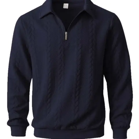 Men's New Fall & Winter Half-Zip Knit Sweater, Elegant Cable Knitting Texture, Soft Fabric, Casual & Business Wear, Half Zipper Lapel