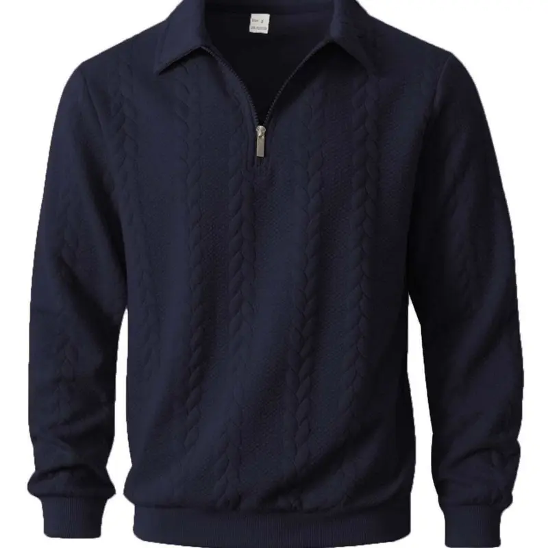 Men's New Fall & Winter Half-Zip Knit Sweater, Elegant Cable Knitting Texture, Soft Fabric, Casual & Business Wear, Half Zipper Lapel