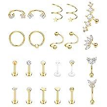 22PCS Ultimate Piercing Set | 16G Stainless Steel Cartilage Jewelry | Includes Labrets, Hoops, Spirals & Clickers | Waterproof & Hypoallergenic for Helix, Tragus, Conch & Lip