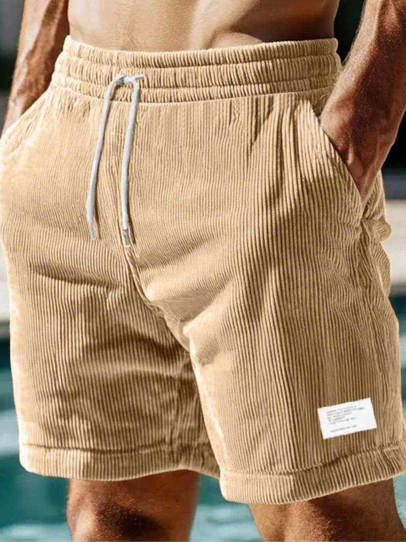Men's Regular Fit Corduroy Shorts, Casual Comfy Swim Shorts for Summer, Men's Bottoms for Daily Outdoor Wear, Men's Shorts, Beach Outdoor Wear, Swimtrunks, Drawstring Swim Bottom, Solid Swim Shorts