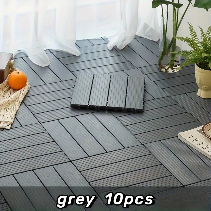 10 Pcs Plastic Interlocking Floor Tiles, Waterproof Outdoor Tiles for Patios, Poolside, Balconies, Courtyards, All-Weather Snap-on Design, Durable PP Material