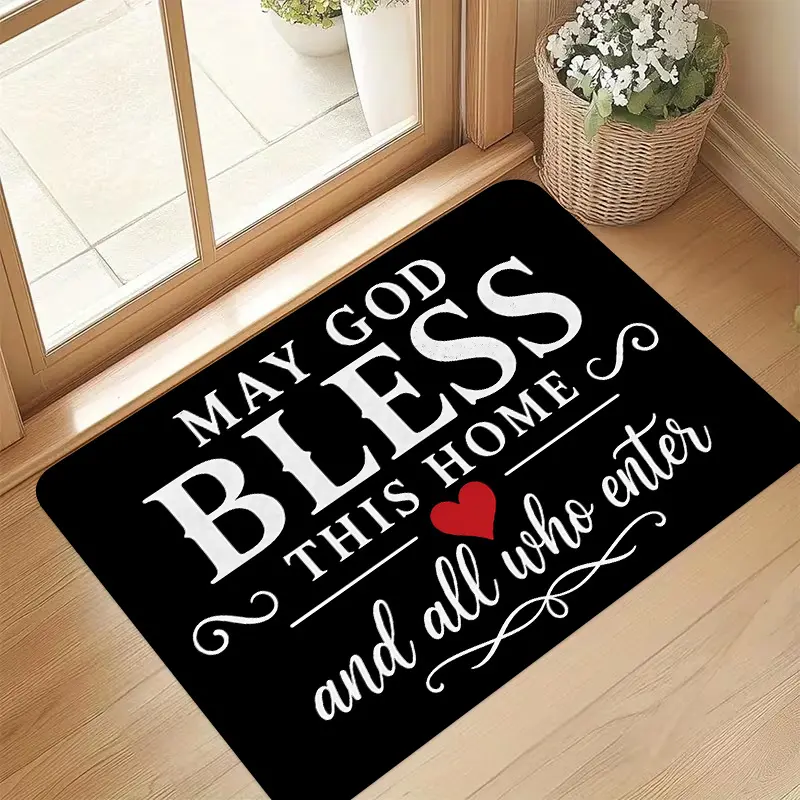 Faith-Themed American-Style 1-Piece Polyester Fiber Entry Door Mat, Colorful Non-Slip Machine-Washable Rug for Entryways, Room Decor