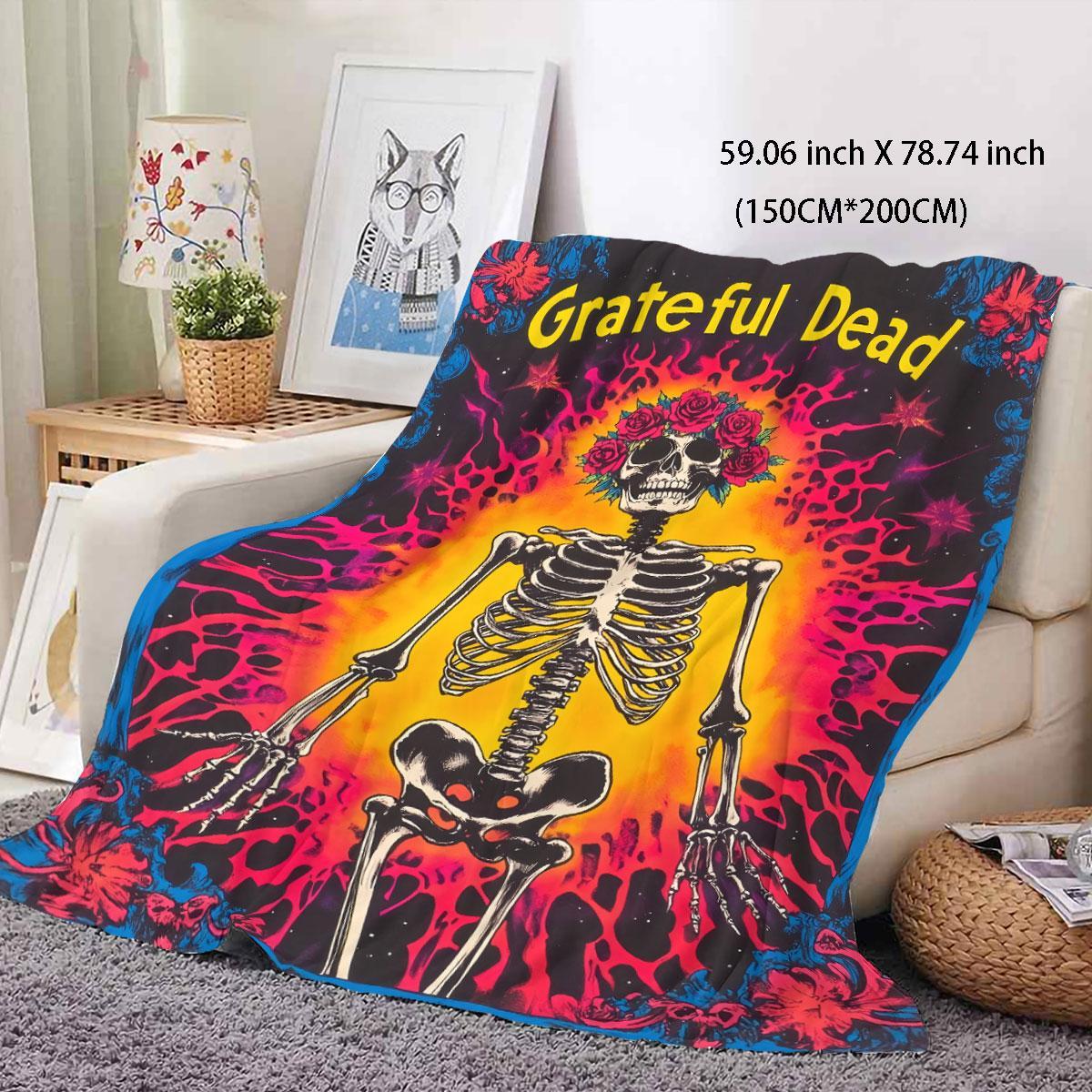 Grateful Dead Skeleton Pattern Blanket, Soft Throw Blanket, Cozy Warm Blanket, Air Conditioning Blanket, Warm Nap Blanket, Stylish Blanket for Home Office Travel, Halloween