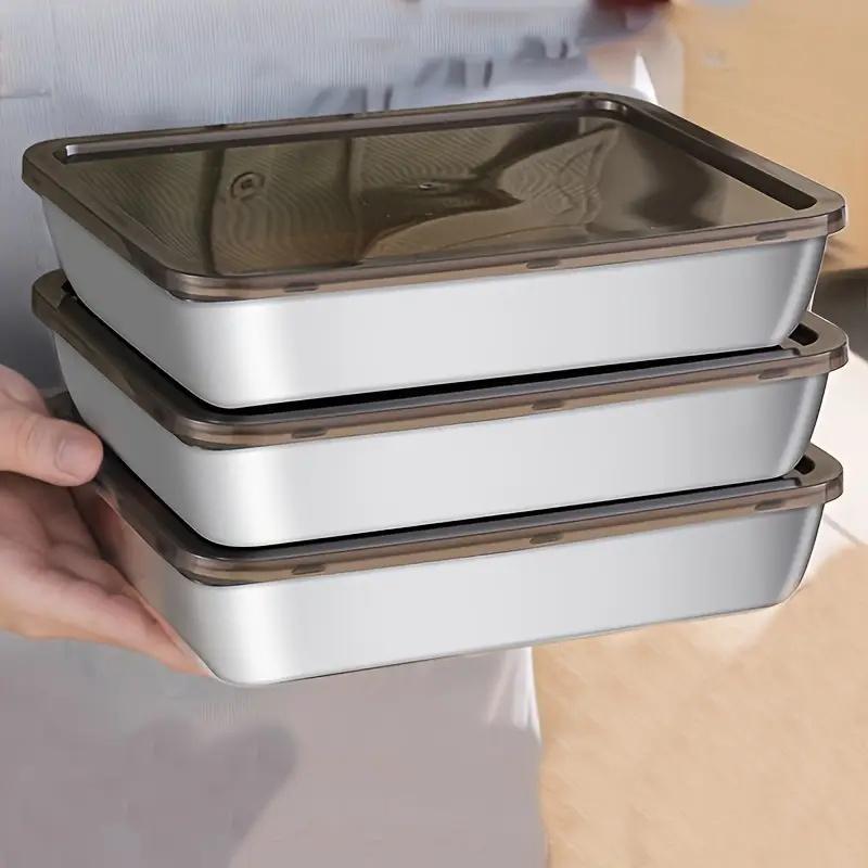 Stainless Steel Food Storage Box, 2/3 Counts High Capacity Container, Durable Food Storage Tray Container with Lid, Kitchen Storage Organizer for Meat, Vegetable, Fruit, Preserving Containers