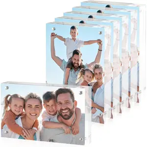6 Pcs 4x6 Magnetic Picture Frames 20mm Thicker Clear Acrylic Double Sided Frame for Desktop Display Office Home Decor