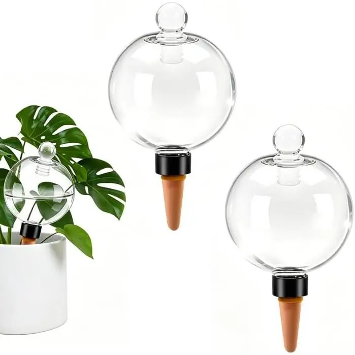 2 count  Self Watering Globes with Covers, Plastic Water Bulbs Top Fill,  Watering Devices System Slow Release Terracotta, Water Spikes Stakes for Indoor(2)