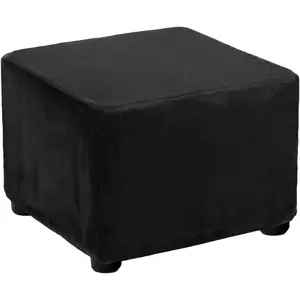 Square Foot Stool Cover Footrest Slipcover with Elastic Band Stretch Furniture Protector for Living Room Bedroom Fit Length 60-76cm/24-30inch, Black