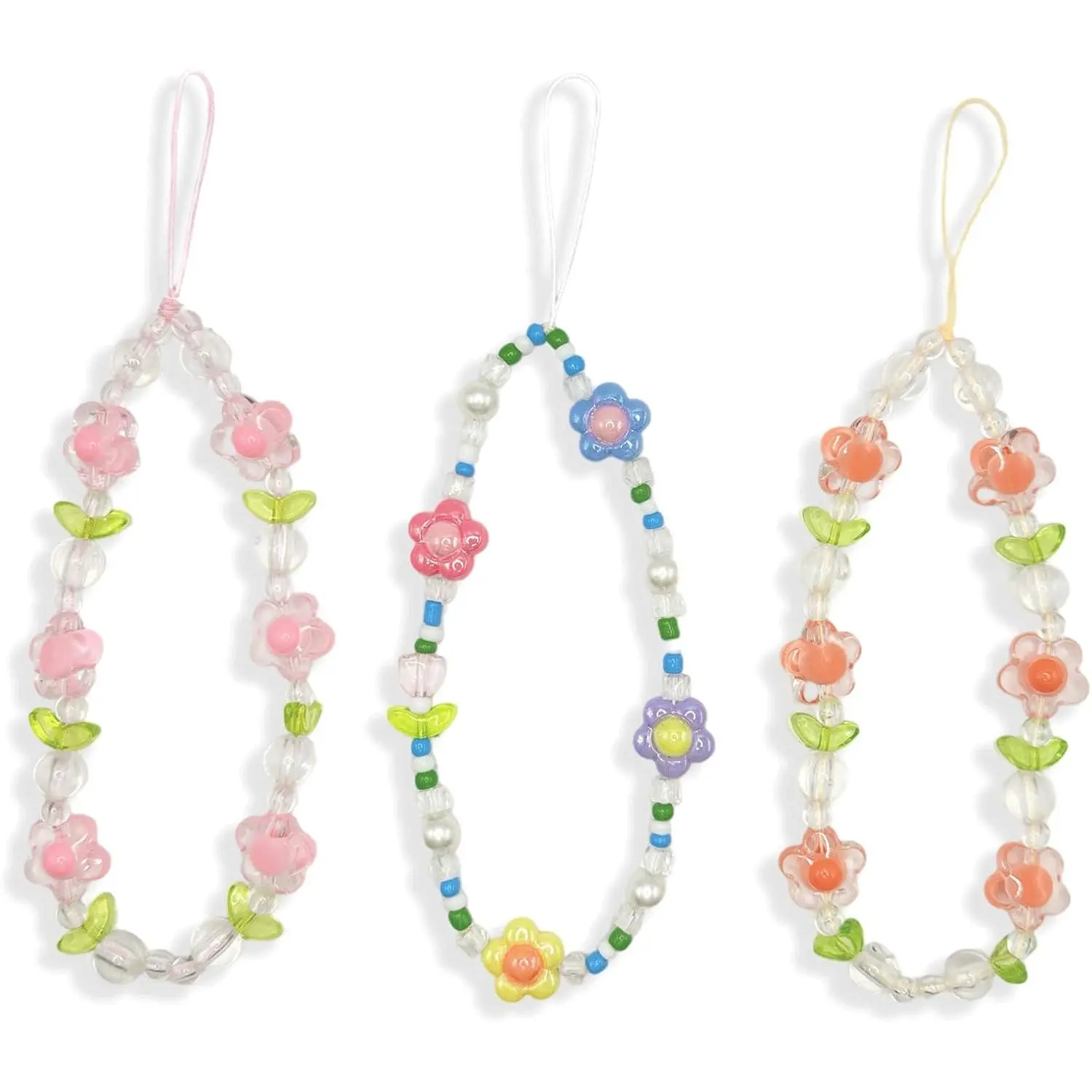 4 count  Flower Phone Charms, Cute  Leaf Lanyard String, Aesthetic Forest Charms for phone case, Summer Beach  Strap for Camera Key Purse Decoration Accessories for Women