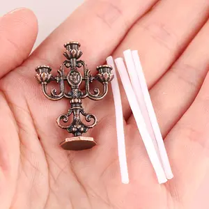 4Pcs Set 1 Three in One Mini Candelabra Plus 3 Candle Models 1:12 Scale Dollhouse Miniature Lighting Centerpiece Micro Scene Home Gift Collectible Sturdy Metal Structure Mini Chandelier Effect Compact Realistic Design Perfect for Doll Furniture Accessory