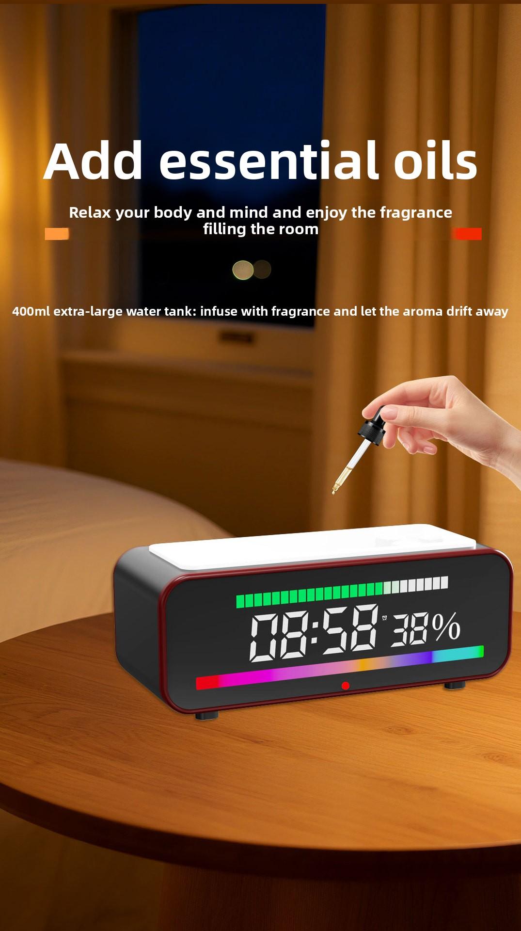 Aroma Diffuser Simulated Flame Fireplace Bluetooth Speaker Humidifier Aromatherapy Machine Home Clock Alarm Clock Diffuser