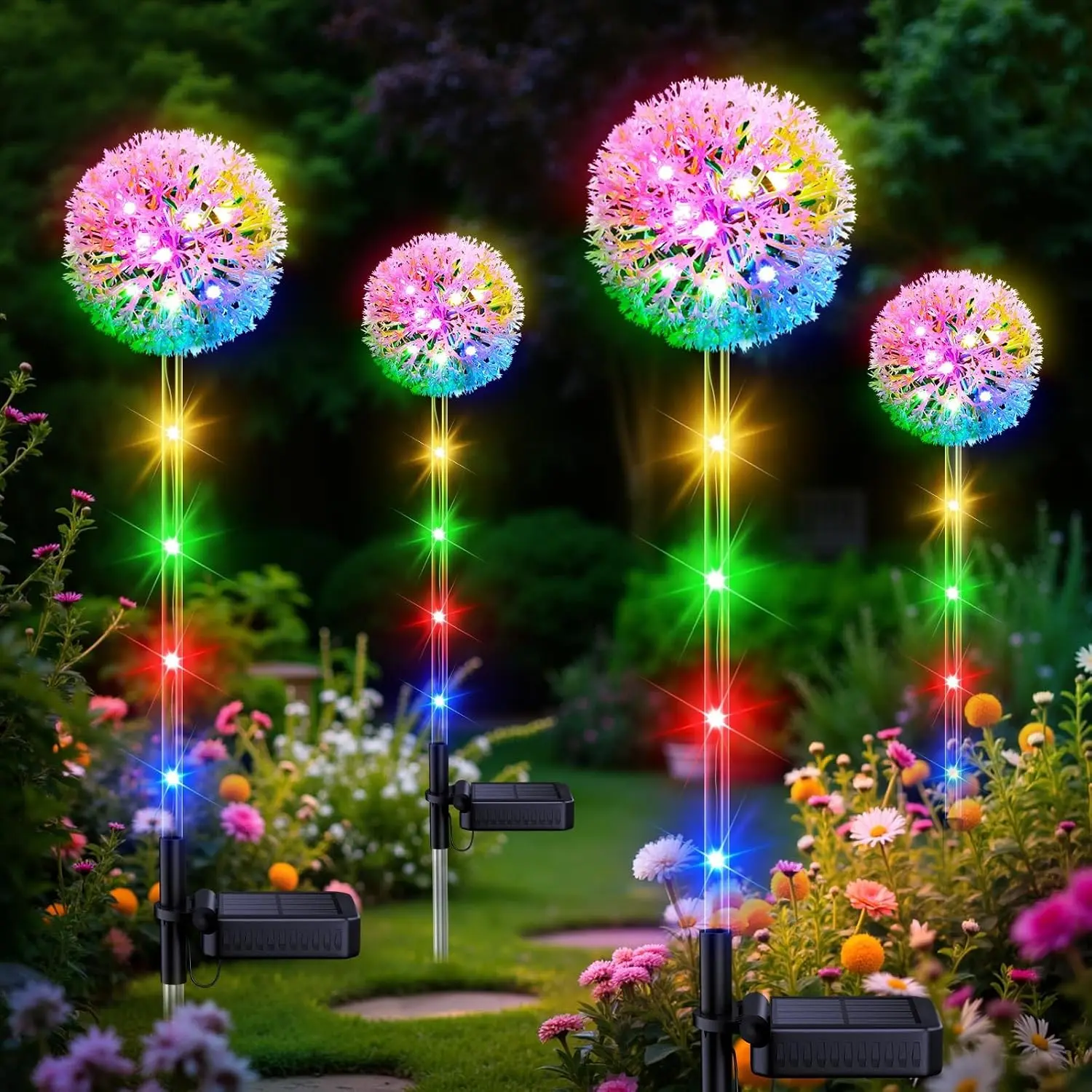 Solar Garden Lights Outdoor Decor: 4 Pack Dandelion Solar Flower Lights, 2 Modes 16 LED Colored Solar Lights for Outside, Waterproof Decorative Flowers for Yard, Patio, Gifts for Women Mom
