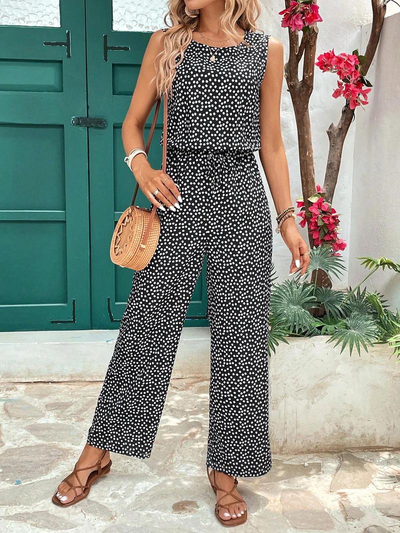 Women's All Over Print Jumpsuit, Casual Sleeveless Jumpsuit for Holiday Vacation, Ladies Clothes for Summer, Bohemian Womenswear, Boho Fit Romper