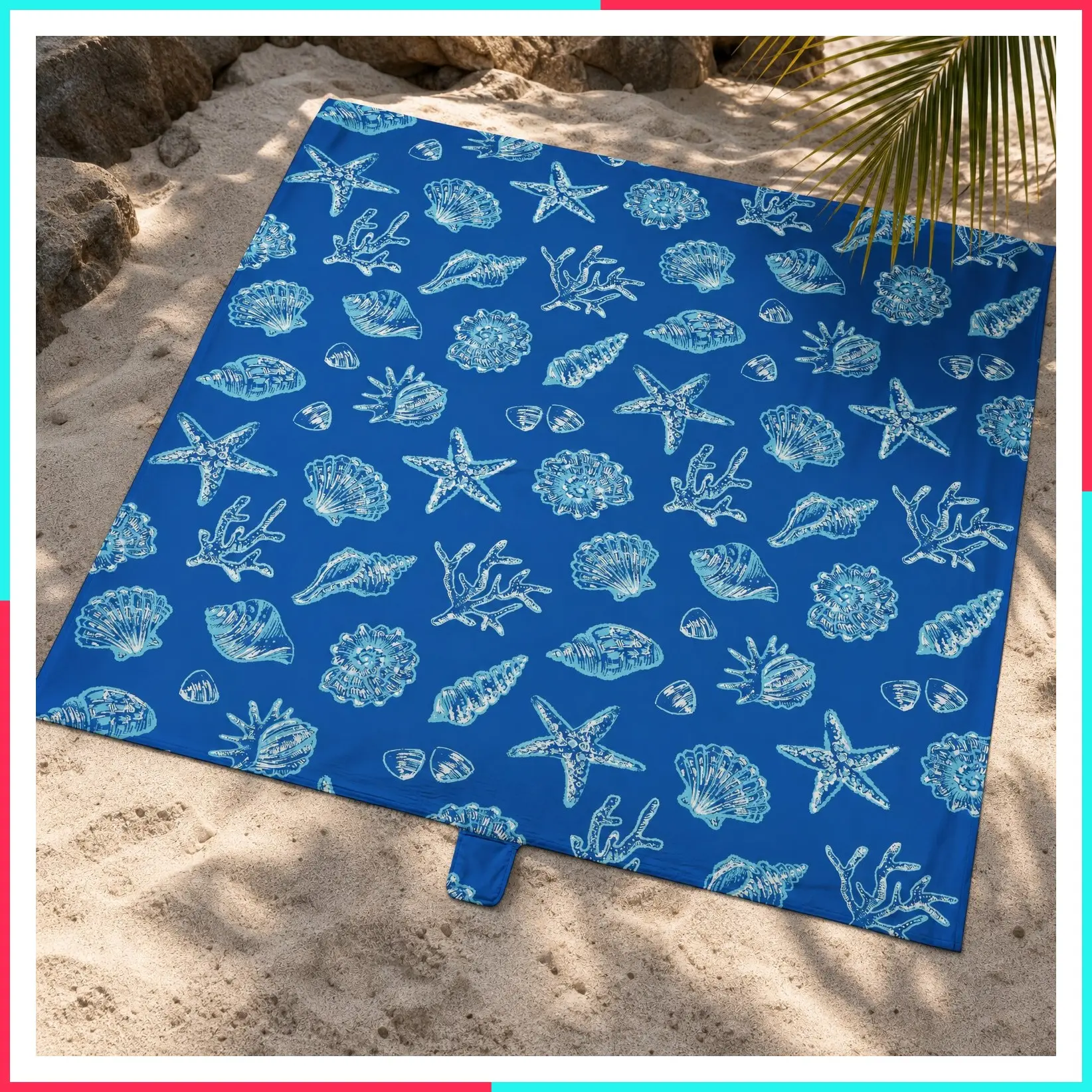 Oversized Waterproof Sandproof Beach Blanket, Extra Large Sand Free Beach Mat, Lightweight & Compact with 5 Stakes & 4 Corner Pockets