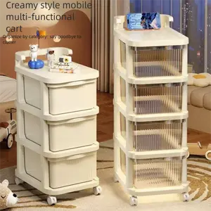 DEALS FOR YOU Narrow Slim 4-Tier Rolling Storage Cabinet with Doors, Adjustable Plastic Shelving Unit, Foldable Stackable Mobile Storage Cart Perfect for Tiny Apartment, Bathroom, Kitchen & Laundry Organization#MidYearSale#SummerSpecialOffer