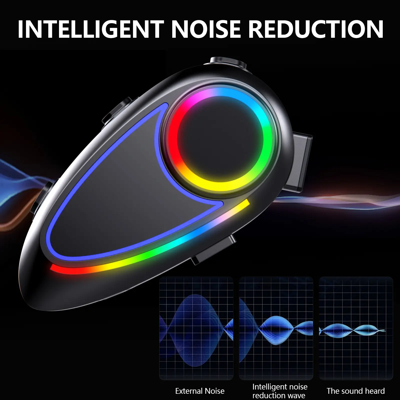 Motorcycle Helmet Bluetooth-compatible Earphone, Modern Ergonomic Design, Bluetooth-compatible 5.4, Ip65 Waterproof, RGB Lights, Noise Cancellation, Type-C Charging