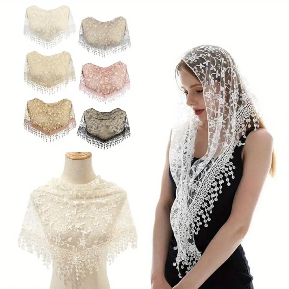 6-Pack Floral Lace Mantilla Veils for Women, Soft Triangle Chapel Head Covering Scarf for Catholic Church Mass, Veil, Mantilla Veil