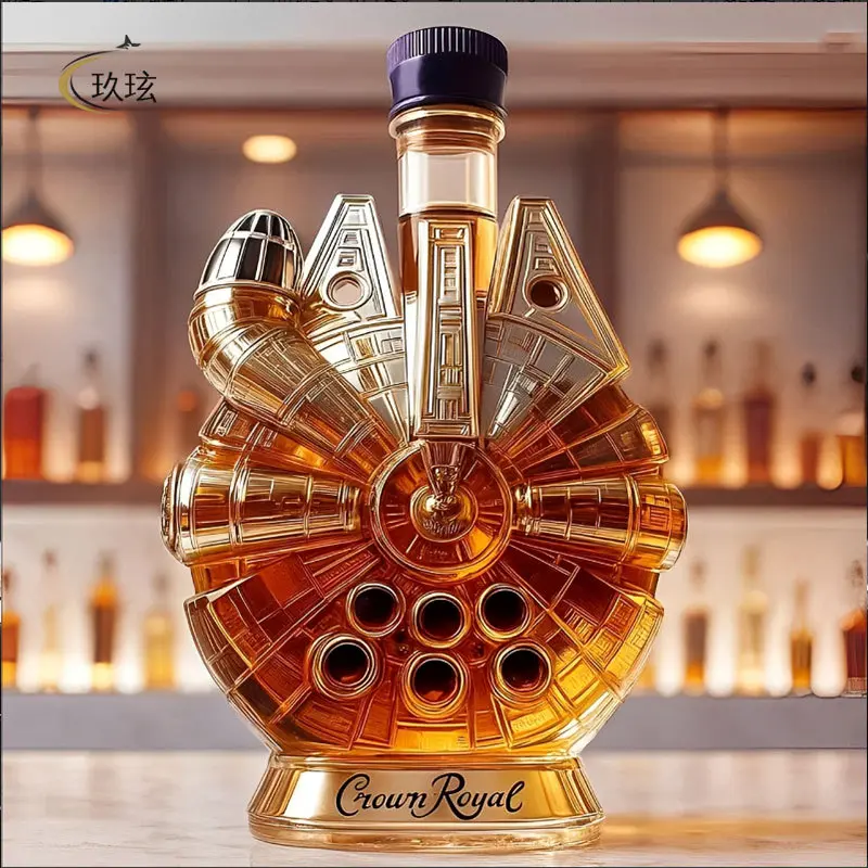 Limited Edition Interstellar Navigation Club Glass Millennium Falcon Far Horizon Empty Wine Decanter Bottle Set with Commercial Electric Snow Cone Machine, Tapered Natural Cork Stoppers, Reusable Metal Straws, Shot Dispenser for Bar Utensils Gifts
