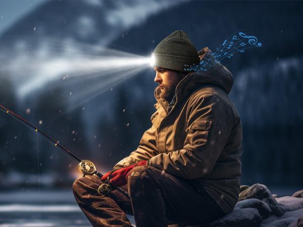 M1-BL10 Bluetooth Beanie with LED Headlight and Removable Speaker, USB Rechargeable warm Hat LED Hat for Music and Calling, sport,outdoor,Unisex Festivals/Birthday Gift