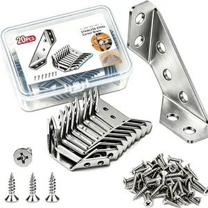 Furniture Corner Connector - 20 count  Stainless Steel L Brackets for ,Hardware Metal Angle Bracket Corner Braces,L Bracket for Shelves,Table,Cabinet,Drawer,Corner Brackets for