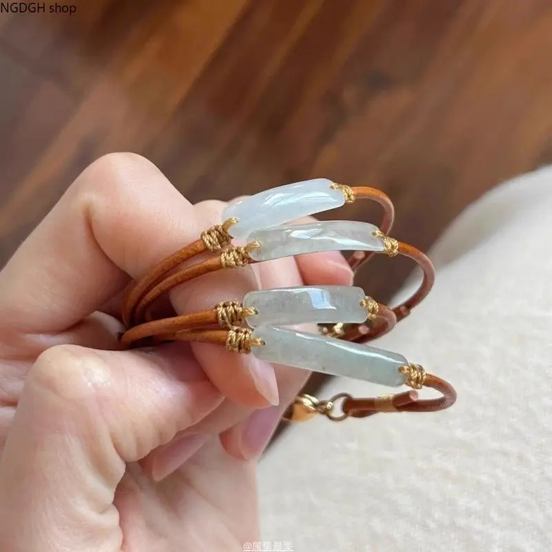 Women's Boho Wrap Bracelet with Natural Jade Gemstones, Beaded Leather Strap Jewelry for Everyday Use, Female, Daily Wear, Leather Cord, Gemstone Beads
