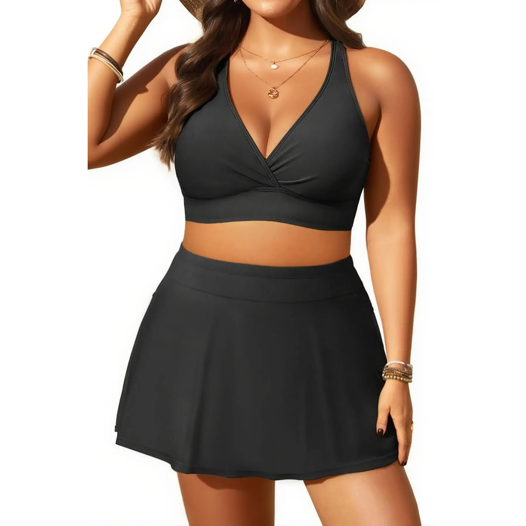 Yonique Women's Plus Size High Waisted Bikini - Two Piece Swimsuit with Skirt Tummy Control Bathing Suit with Pocket