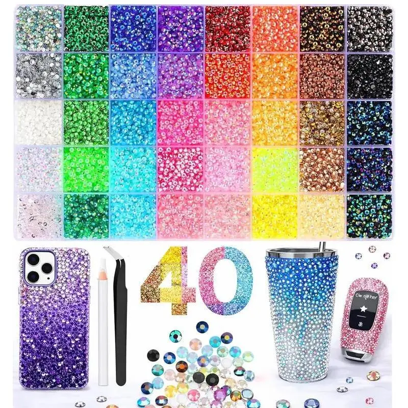 Bedazzling Kit, Rhinestone Bedazzling Kit with 40000Pcs 40-Color Resin Jelly Gems, 3mm Flatbacks for Nail & Jewelry Craft