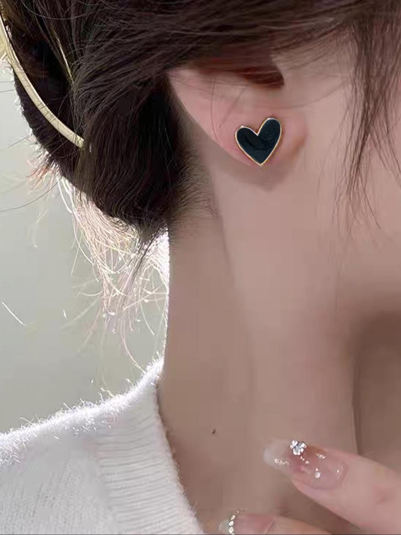Heart Shaped Stud Earrings, Fashionable Earrings for Women & Girls, Casual Jewelry for Party, Daily Clothing Decor, Trendy All-match & Exquisite Jewelry for Gift, Flat Back Earrings, Studs Earrings