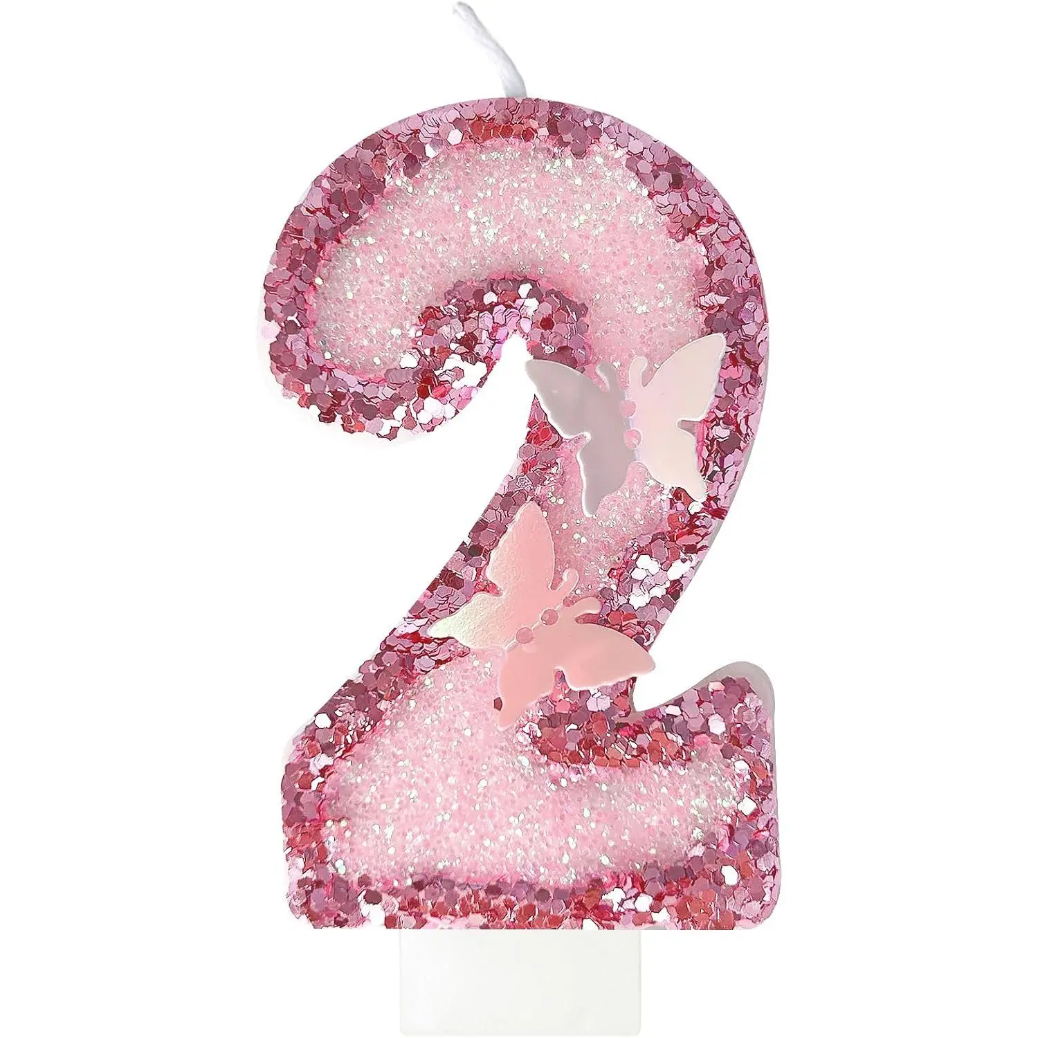 2nd Birthday Candles,Glitter Butterfly Cake Toppers  Sequins Wedding Numeral Cupcake Decorations,Suitable for Girl and boy Wedding Cakes, Party Celebrations, Birthday Decorations