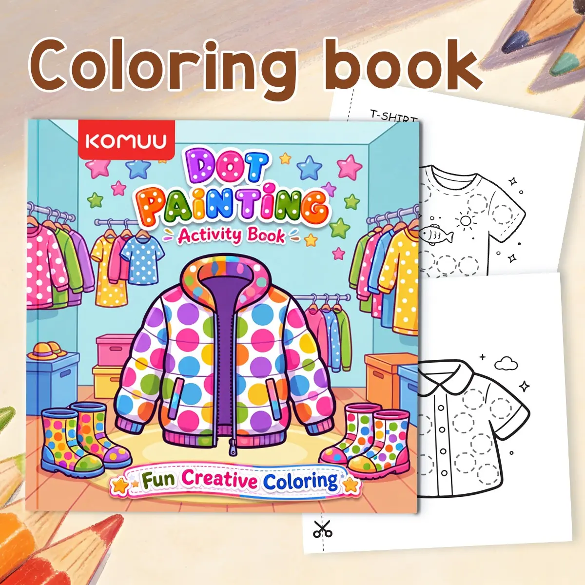 20cmx20cm Clothing Theme Dot Coloring Book, Thick Wood Pulp Paper, Reusable, Smooth Surface, Ideal for Art Class, Handmade Craft Supplies