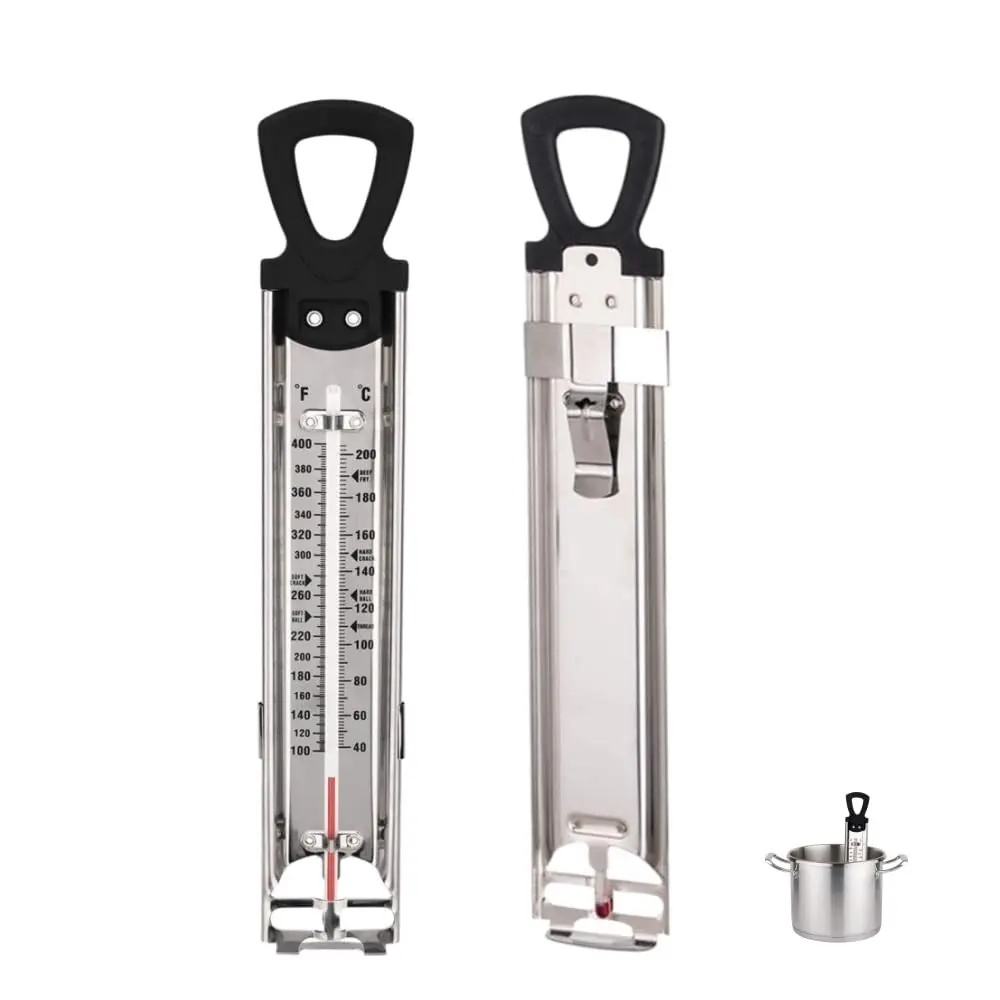 Stainless Steel Candy & Deep Fry Thermometer with Pot Clip & Handle - Analog Sugar Thermometer for Candy Making, Jam, Syrup, Oil, Chocolate, Brewing - Kitchen Cooking Food Thermometer