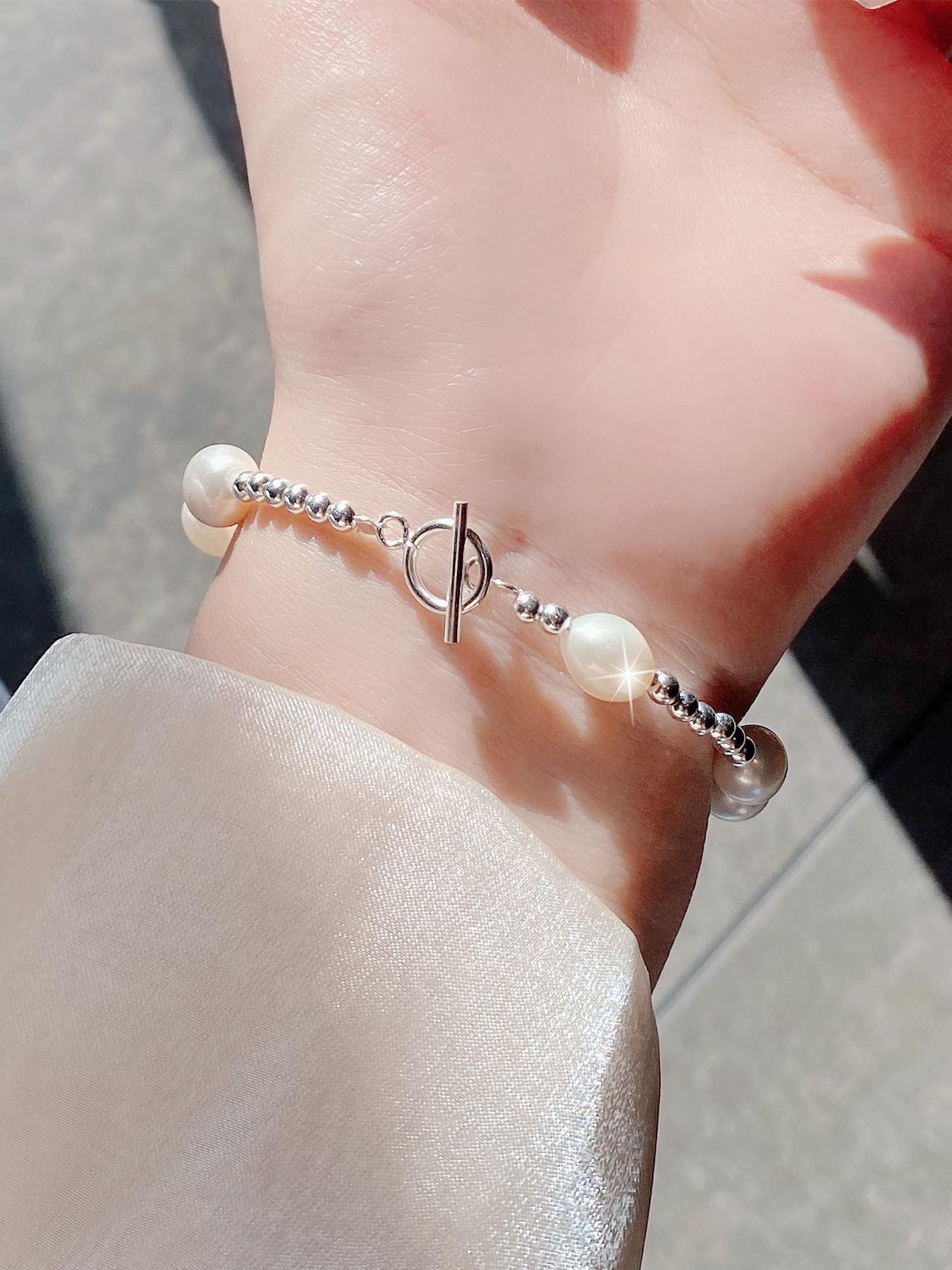 S925 Sterling Silver Freshwater Pearl Decorated Bracelet, Fashion Jewelry for Party, Daily Clothing Decor, Trendy All-match & Exquisite Jewelry for Birthday Gift