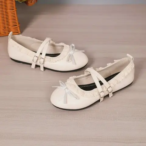 Sweet Retro Vintage Lace-Trim Classic Mary Jane Style Women's Shoes, Soft Rubber Sole Comfortable Flats, Round Toe Bow Design, Versatile Low-Top Footwear #GLOBAL PICKS