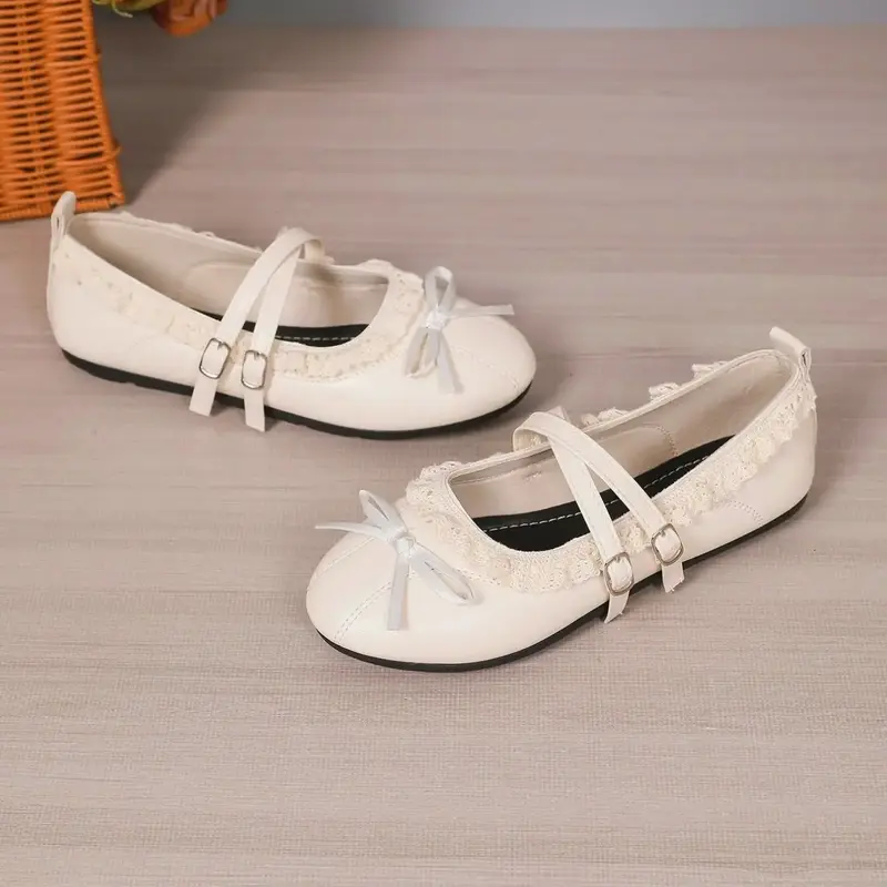 Sweet Retro Vintage Lace-Trim Classic Mary Jane Style Women's Shoes, Soft Rubber Sole Comfortable Flats, Round Toe Bow Design, Versatile Low-Top Footwear #GLOBAL PICKS