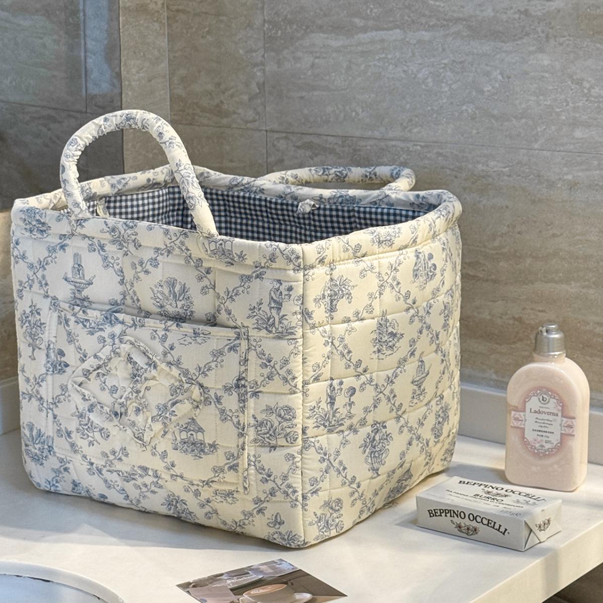 Floral Pattern Foldable Laundry Basket Large Capacity Woven Storage Hamper for Clothes Toys Home Organizer for Bedroom Bathroom Living Room Laundry Room Collapsible Storage Bin