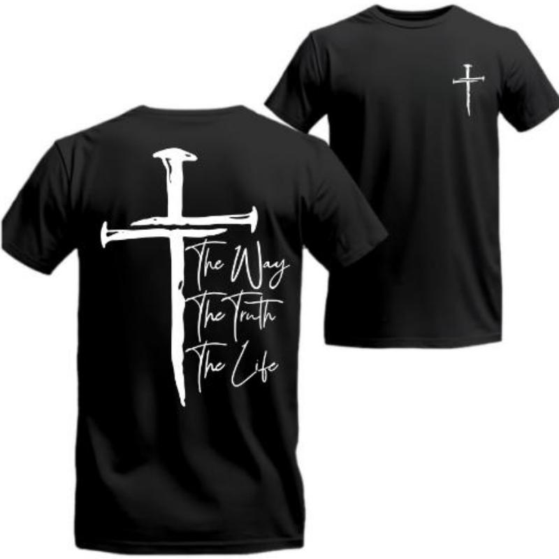 The Way, The Truth, The Life T-Shirt - Bold Cross Design with Inspirational Scripture, Relaxed Fit, Short Sleeve, Machine Washable - Menswear, Christian Apparelfect Gift Classic