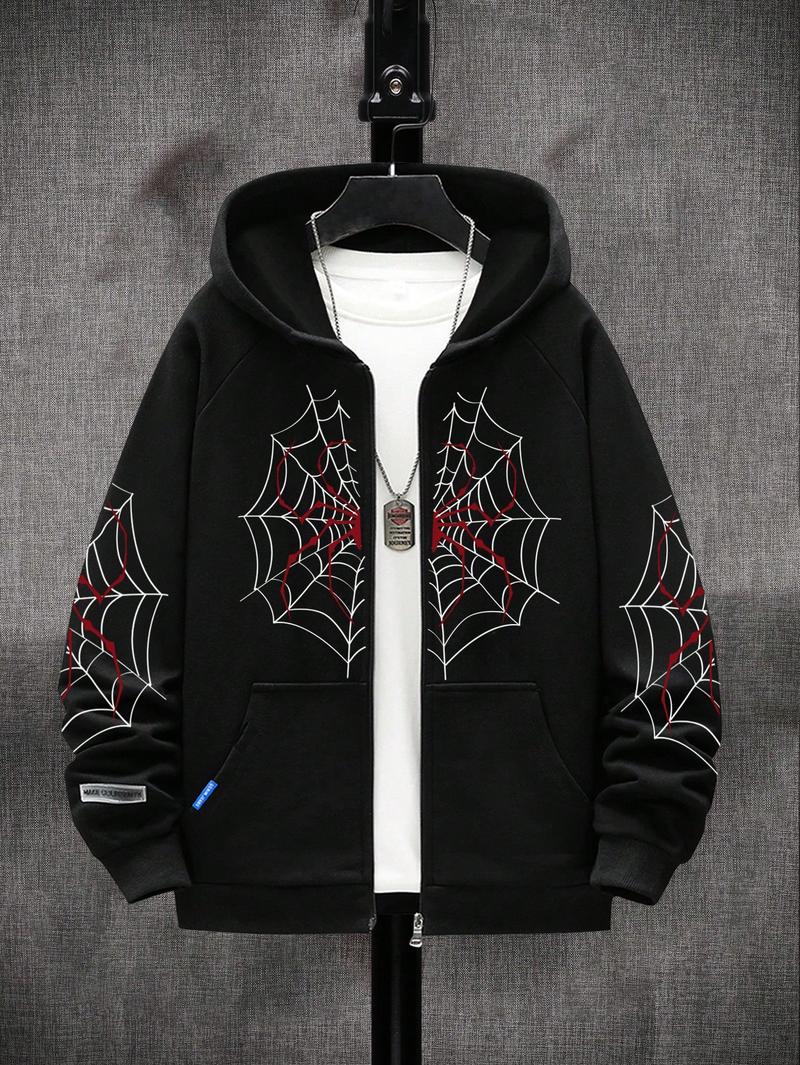 Boys' Spider Web Printed Pattern Hoodie Zipper Cardigan Sweater Hooded Sweatshirt Fleece Printed Casual Outdoor Pocket Sports Pants for Kids Ages 8-16 Years Old B2702