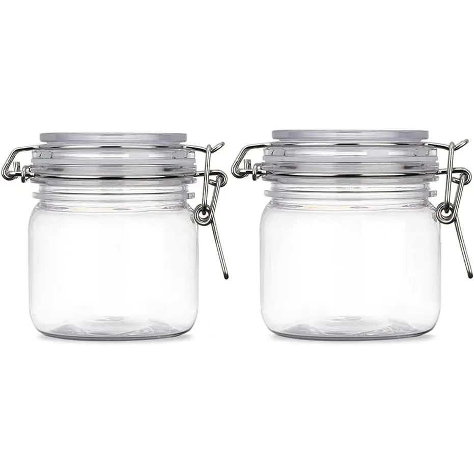 2 count 10 Oz/300ml  Plastic Storage Jars with Airtight Hinged ,Durable Clear Wide Mouth canning Jars for  Storage Oats Canning Cereal Pasta Sugar Coffee Nuts Spices